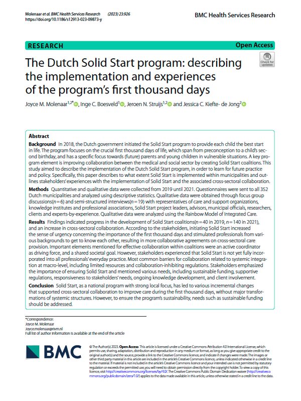 The Dutch Solid Start program: describing the implementation and experiences of the program’s first thousand days