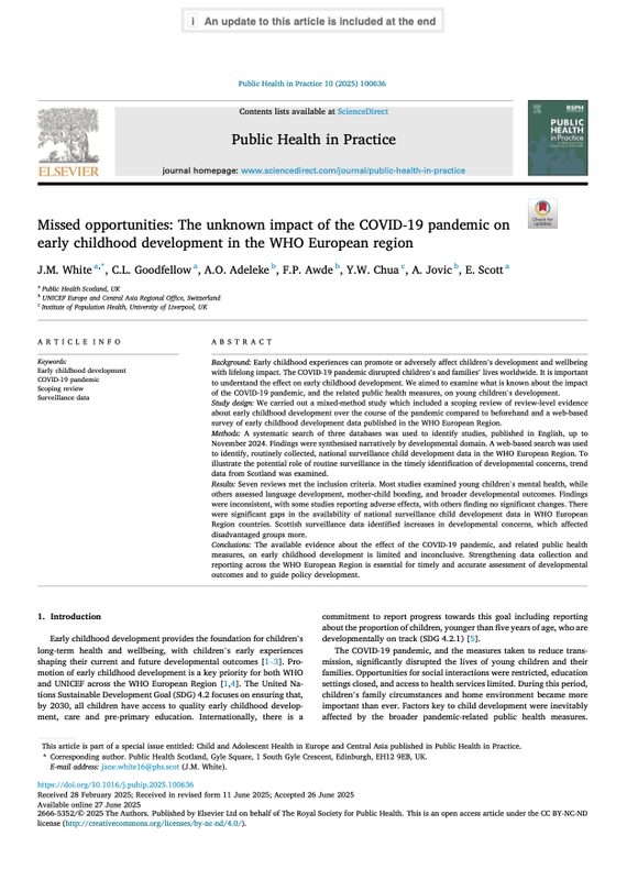 Missed opportunities: The unknown impact of the COVID-19 pandemic on early childhood development in the WHO European region