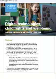 Policy Brief. Child and Adolescent Mental Health: The State of Children in the European Union (UNICEF 2024)
