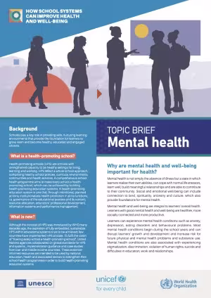 How school systems can imporve health and wellbeing: topic brief mental health (WHO, UNICEF and UNESCO 2023)